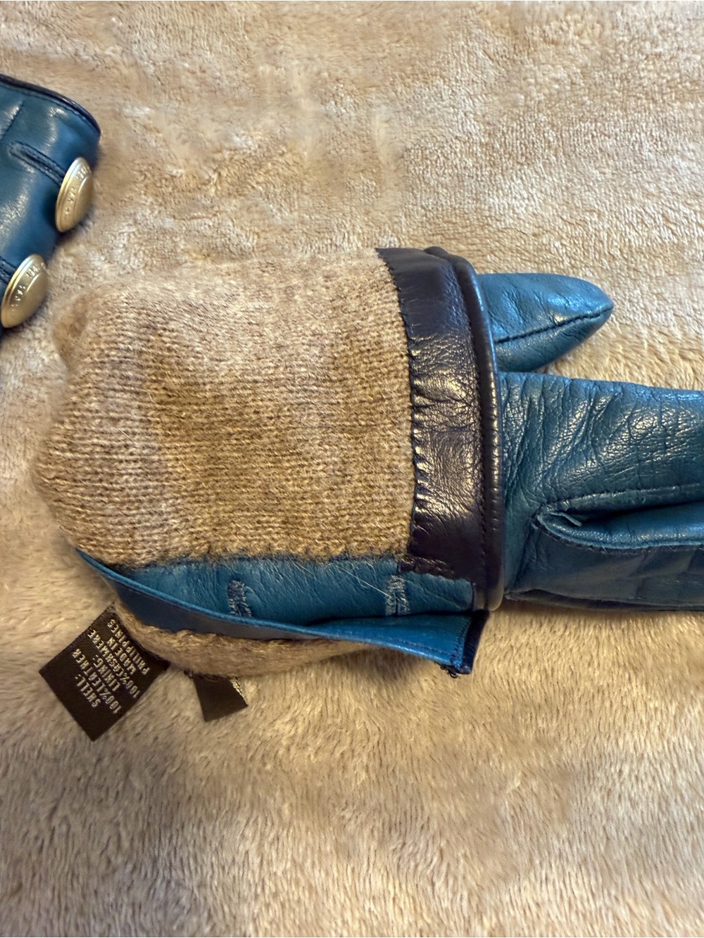 Coach Teal Leather Gloves with Gold Button Details - Picture 2 of 7